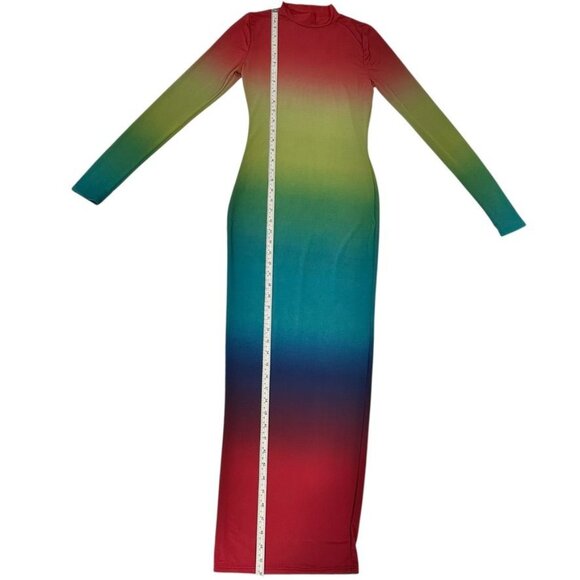 K Too Womens Long Sleeve Gradient Maxi Dress Red/Green/Blue Size M - Picture 7 of 9